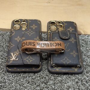 Louis Vuitton Iphone Leather Plastic Phone Covers Card Holder With 1 Wrist Strap